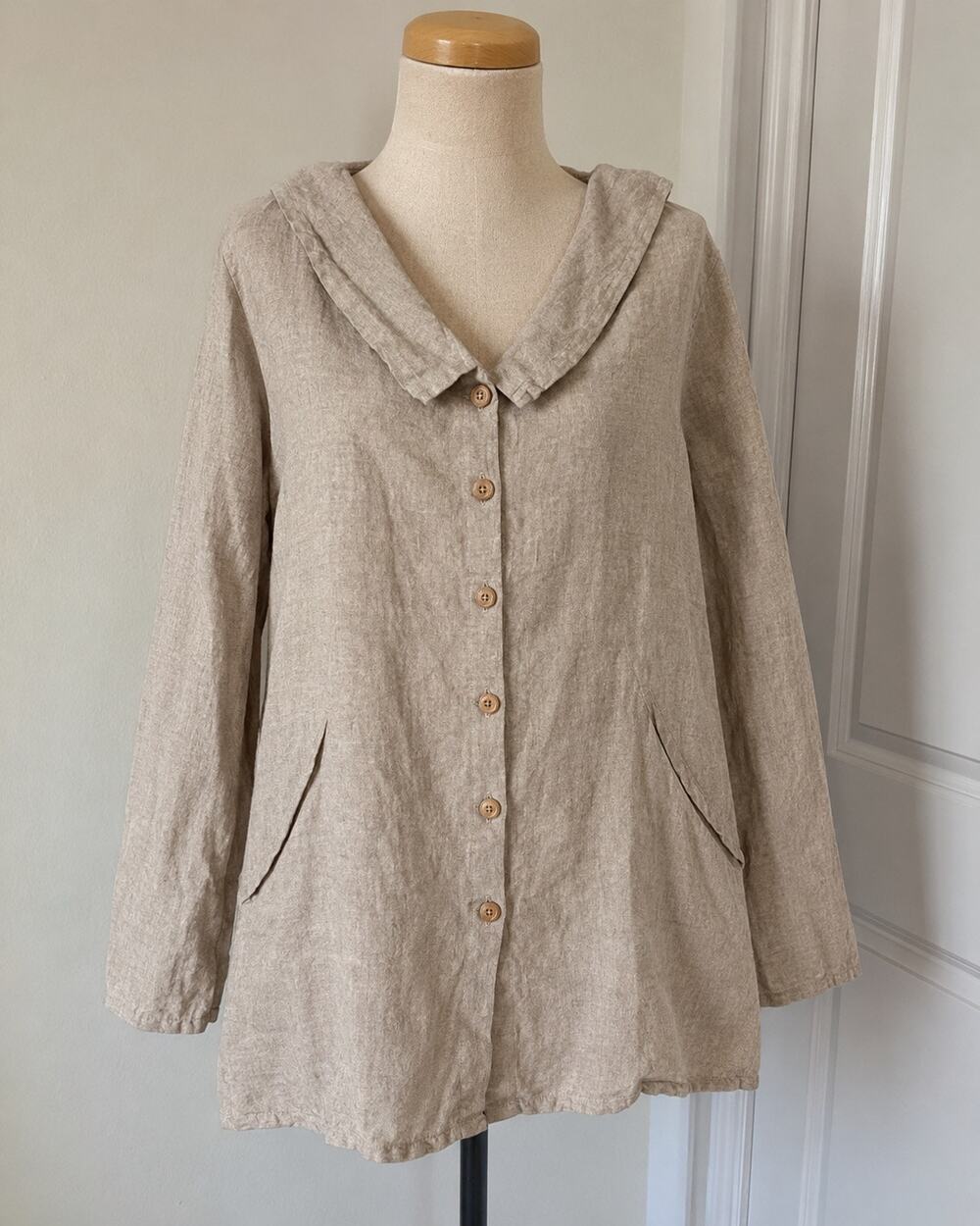 FLAX Jeanne Engelhart 100% Linen Sailor Collar Tunic Jacket Small Oatmeal